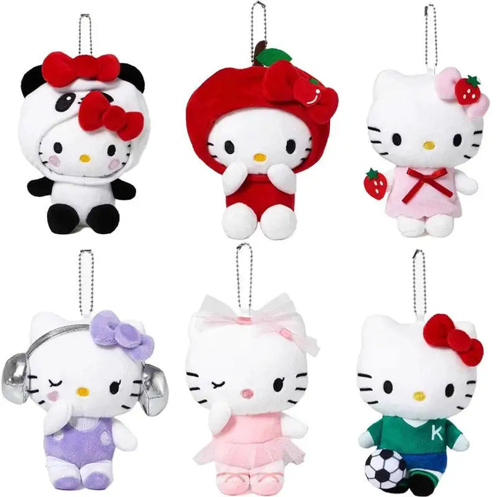 Kawaii Sanrio Hello Kitty Playing Football Plush Toys Panda Dress Up Keychain Decoration Backpack Pendant Girls  Birthday Gifts