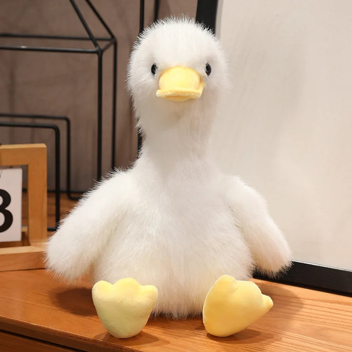 34/45cm Simulation Duck Plush Toy Lifelike Yellow Duck Plushies White Black Long Hair Animal Doll Boys Girls Sleeping Gift