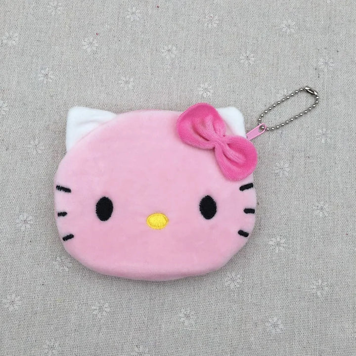 Cute Sanrio Plush Wallet Hello Kitty Kuromi Coin Purse Anime Figure Stitch Bag Accessories Keychain Kid Toys Kawaii Girls Gift