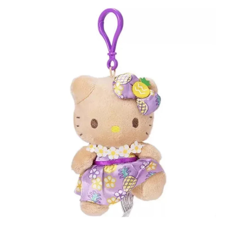 Sanrio Hawaiian Black Skin Pineapple Garden Hello Kitty Dress Doll Pendant Keychain Cute Kitty Cat  Accessories Cartoon Pendent