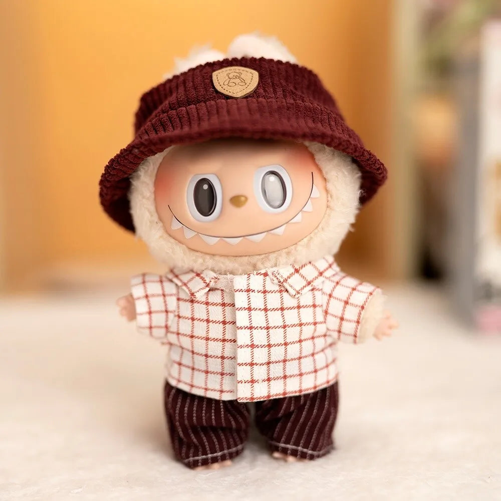 Cute Mini Plush Doll'S Dress with Hat17cm Labubu I II Idol Dolls Accessories For Korea Kpop Exo Sitting Party Clothing