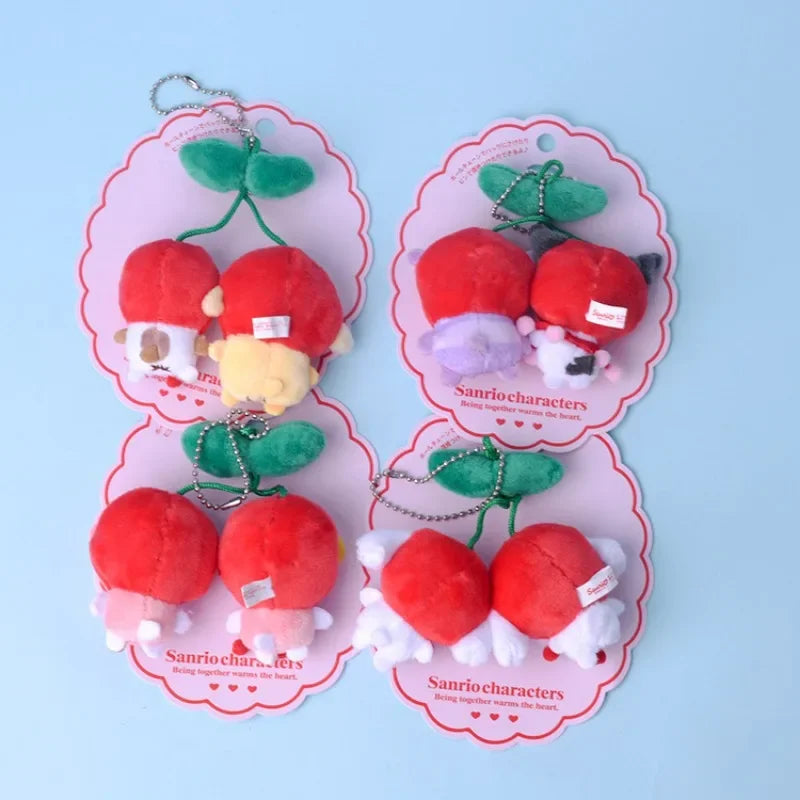 Cherry Series Anime Plush Doll Pendant Sanrio Cartoon Cute Kuromi Hello Kitty Melody Pompompurin Keychain Stuffed Toy Kids Gifts