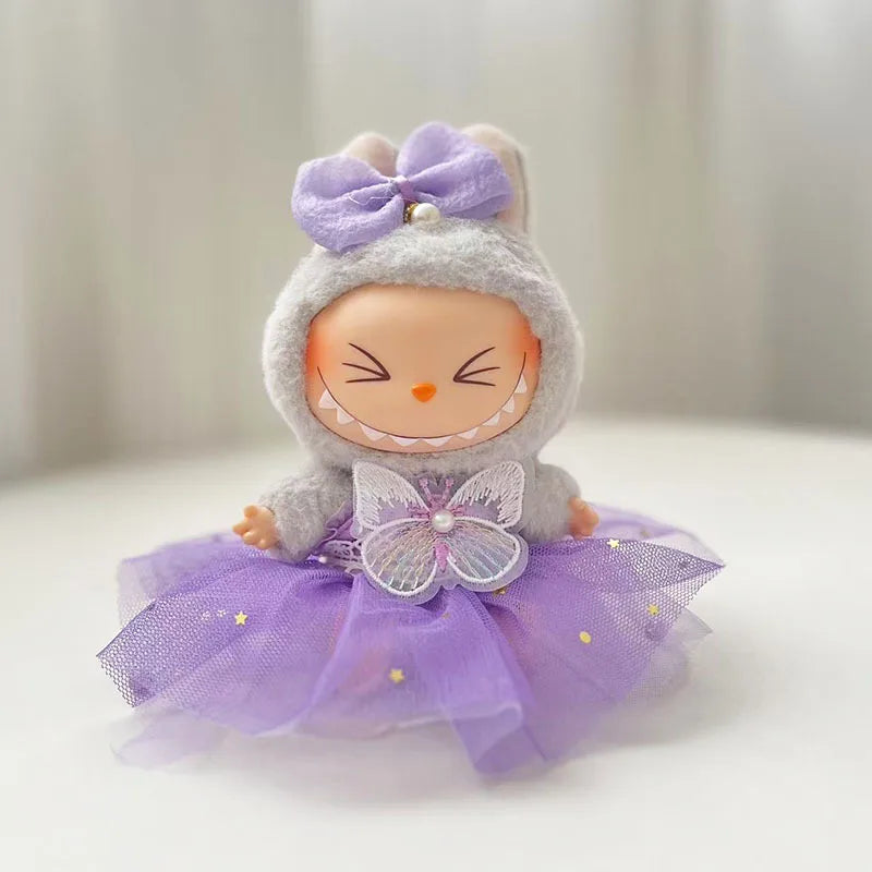 15/17cm Vinyl Plush Doll Clothes Labubu Pendant Lucky Purple Bow Dress Labubu V1/V2/V3 Clothes Accessories