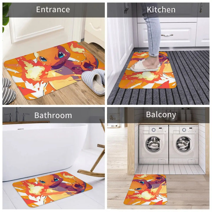 Anime Cartoon Charizard Memory Foam Bathroom Rugs Ultra Soft Non-Slip Pokemon Carpet Bath Mat Water Absorbent for Shower Tub