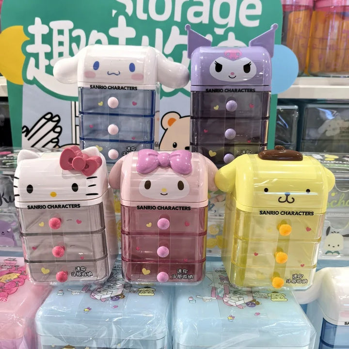 Hellokitty Cinnamoroll Kuromi Mini Dresser Storage Box 3 Layer Drawer Desktop Organizer Cute Jewelry Makeup Case For Girls