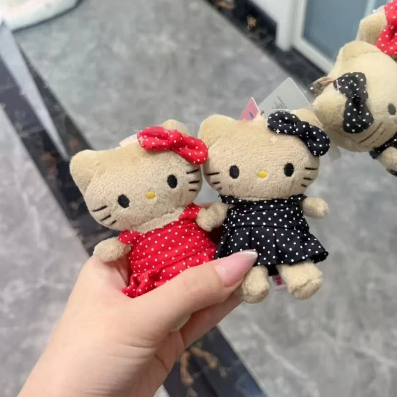 NEW Sanrio Black Skin Hello Kitty Plush Toys Keychains me Polka dot red skirt black leather Kitty Backpack Pendant Stuffed Doll