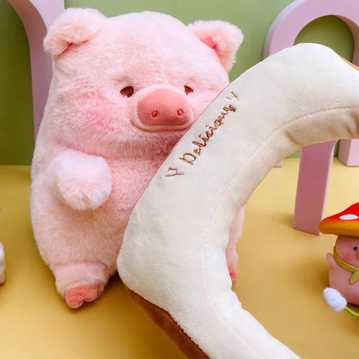 Kawaii Lulu Pig Plush Toys With Toast Bread Around Neck Piggish Pink Piglet Stuffed Animal High Quality Pig Soft Dolls Cute Gift
