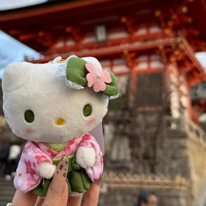 kawaii Sanrios Plush Toys  Hello kitty Cinnamoroll Kuromi kimono plush keychain matcha my melody Bag Accessories  Girls Gifts