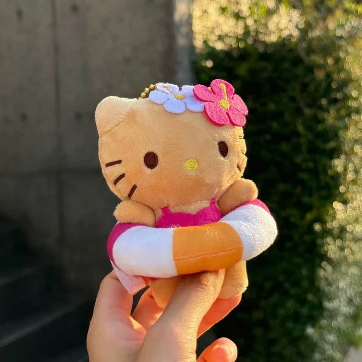 NEW Bikini hello Kittys Keychain Plush Doll Pendant Sanrios Hawaii Swim Ring Dark Skin Kitty Stuffed Doll Bag Accessories gift