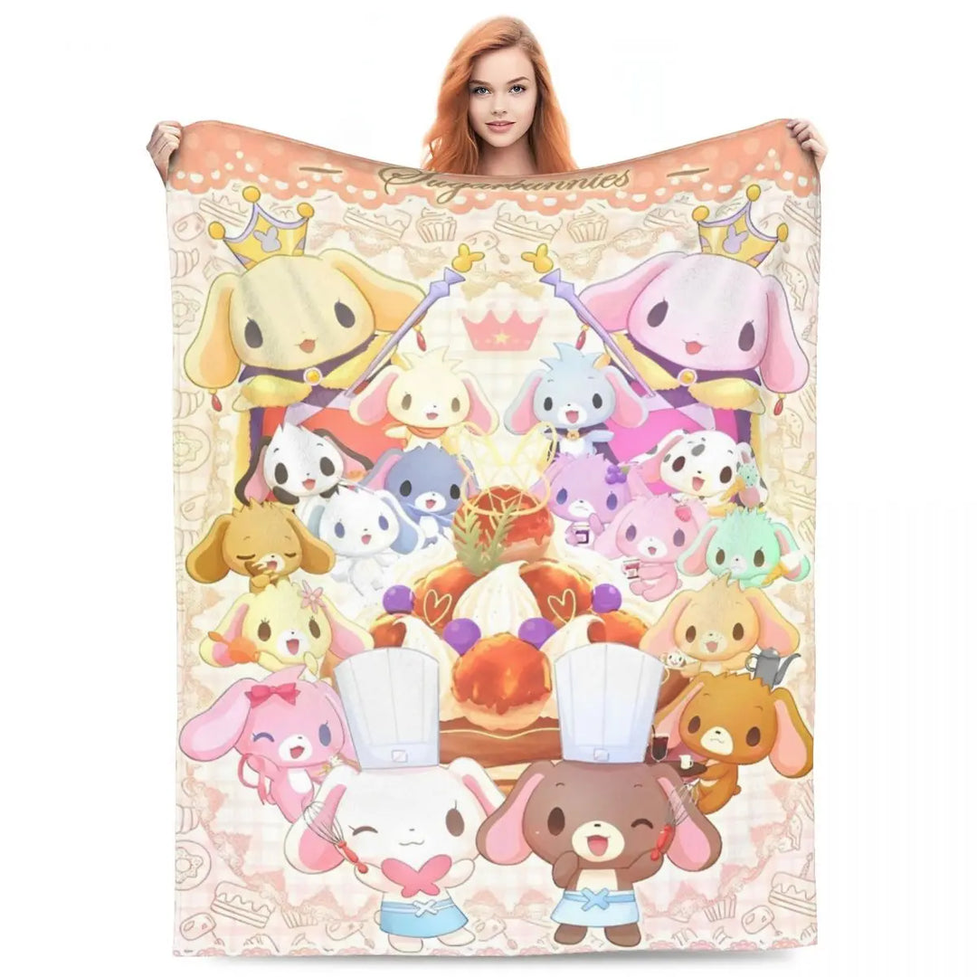Cartoon Sugarbunnies Flannel Throw Blanket Blanket for Sofa Couch Super Warm Plush Thin Quilt