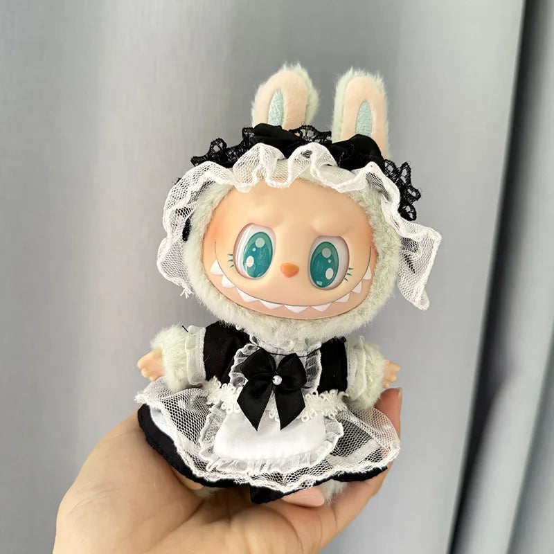17cm Labubu I II Idol Dolls Clothes Kawaii Cute Black Gauze Maid Dress Accessories Korea Kpop Exo Clothing Plush Doll'S Clothes