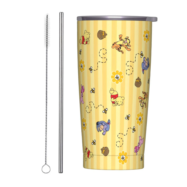 Cute Honey And Bee Tumbler Vacuum Insulated Winnie The Pooh Coffee Cups with Lid Straw Car Mug Water Bottle, 20oz