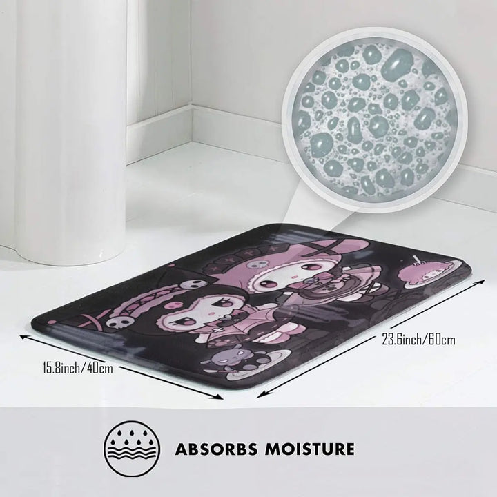 Black Kuromi My Melody Cartoon Memory Foam Bathroom Rugs Ultra Soft Non-Slip Carpet Bath Mat Water Absorbent for Shower Tub