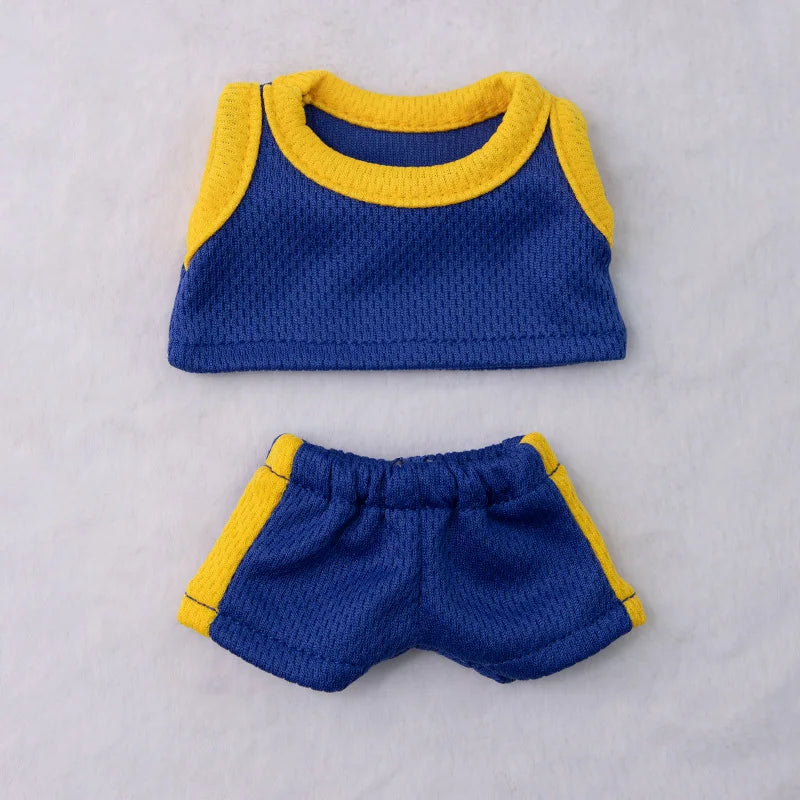 15/17cm Labubu Basketball Jersey Set Vinyl Doll Clothes with Hoop Charm Sitting Party Sports Theme Plush Dress-Up Toy Outfit
