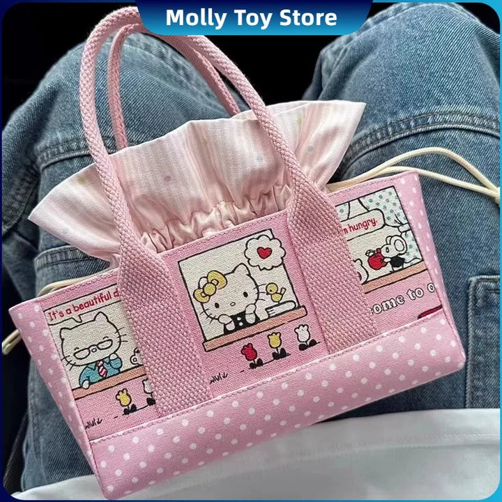 In Stock Hello Kitty Summer Series Cute Girl Handbag Makeup Storage Bag Shoulder Bag Gifts Canvas Bag Casual Versatile