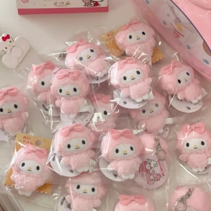 8CM Sanrios My Sweet Piano Plush Keychain my melody Backpack Pendant  Kawaii mini Piano Sheep Bag Pendant  Decoration Girl Gift