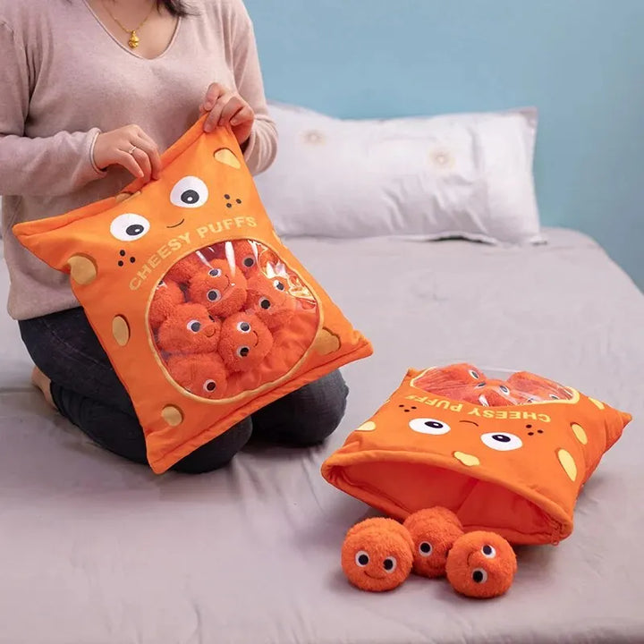 Cute Puff Plush Toy 6 Pieces One Bag of Cheese Puff Balls Pillow Stuffed Snack Puffs Kids Toys Birthday Gift for Boy Girl