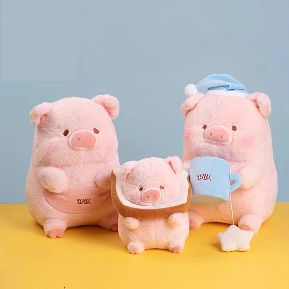 Kawaii Lulu Pig Plush Toys With Toast Bread Around Neck Piggish Pink Piglet Stuffed Animal High Quality Pig Soft Dolls Cute Gift