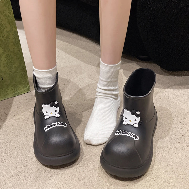 Kawaii Hellokitty Periphery Rain Shoes Cartoon Cute Wear Boots Outside Waterproof Rain Shoes New Versatile Student Thick Bottom