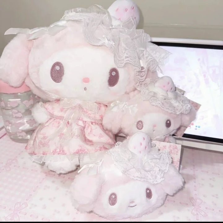 Kawaii Cartoon My Melody Plush Toy Sanrios plush Keychain Lolita sweetness white strawberry Melody Stuffed Doll Coin Purse gift