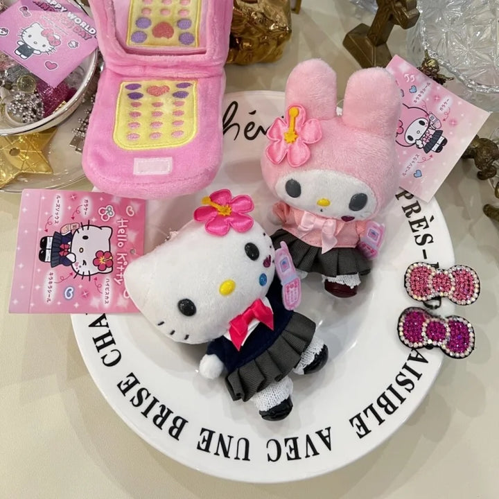 Kawaii my melody Plush Doll Keychain sanrio hello kitty Bag Accessories Heisei uniform HotGirls Y2K Kitty Cat Schoolbag Pendant
