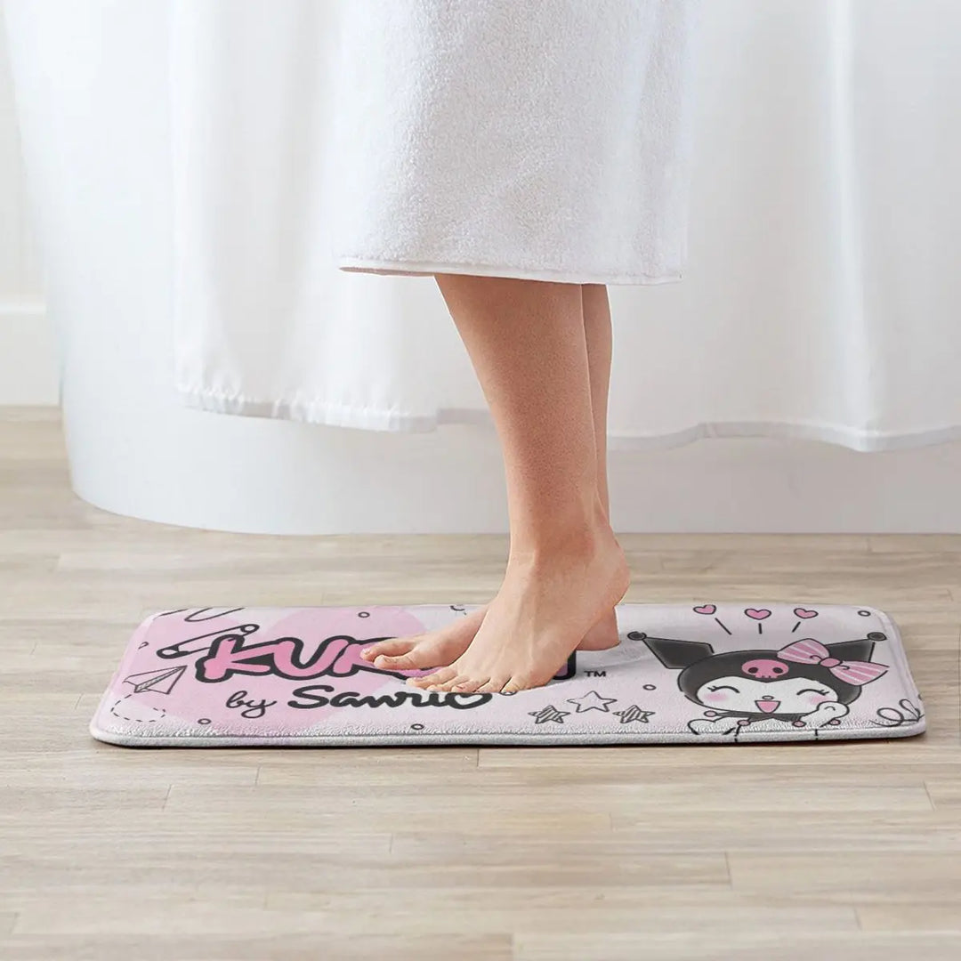 Kawaii Happy Kuromi Cartoon Bathroom Rugs Mat Extra Soft and Absorbent Bath Rugs Mats Carpet Non-Slip for Kitchen Shower