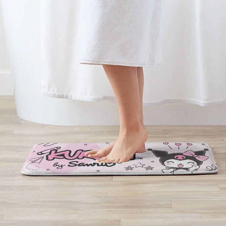 Kawaii Happy Kuromi Cartoon Bathroom Rugs Mat Extra Soft and Absorbent Bath Rugs Mats Carpet Non-Slip for Kitchen Shower