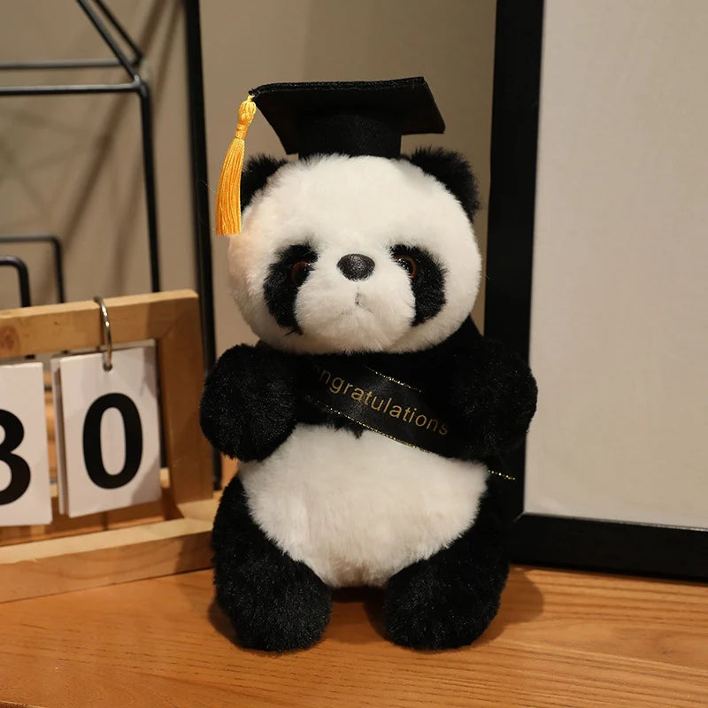 20cm Fluffy Fox Graduation Stuffed Animal Doctorate Bachelor Panda Plush Toys In Cap Gown Wearing Ribbons Souvenir Gifts Plushie