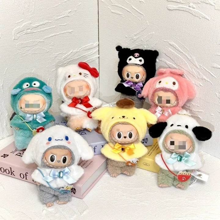 15cm kawaii Sanrio Plush Doll'S Clothes Cape Skirt Suit Cloak Set Accessories for labubu Outfit Clothing Kuromi Hat Accessory