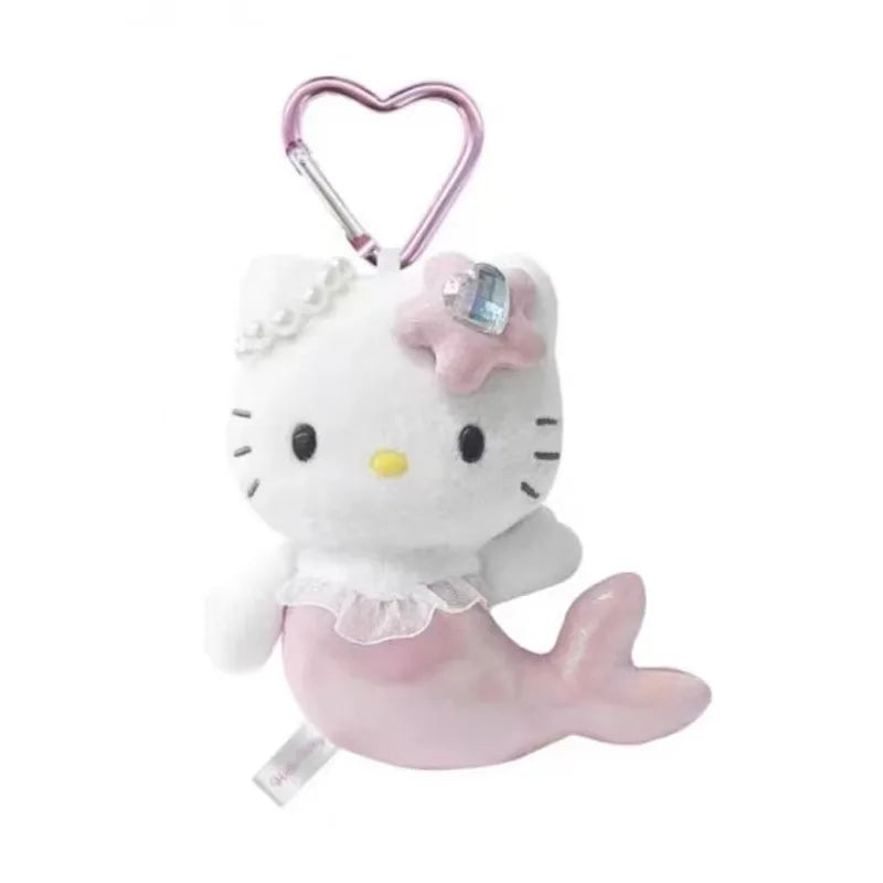 Kawaii Sanrio Hello Kitty Unicorn Black Skin Mermaid Telescopic Plush Keychain Backpack Pendant Decoration Girl Birthday Gift