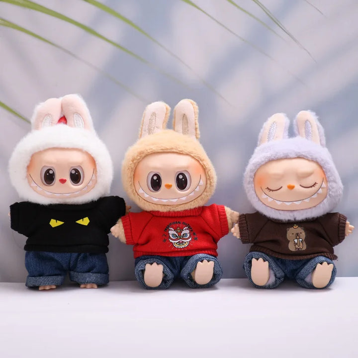 Labubu Doll Clothes Fashionable T-shirt Jeans Cap Dress Up Accessories 15/17cm Plush Doll'S Clothes Replacement