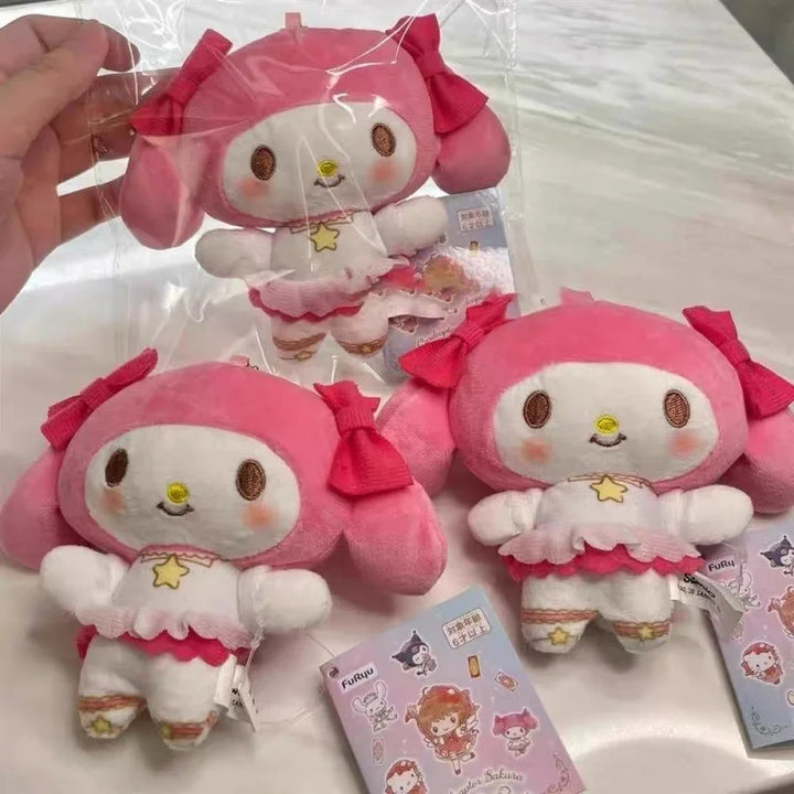 kawaii Sanrio Plush Toys Pendant Kuromi Cinnamoroll Cardcaptor Sakura series bow Kitty cat MY melody plush keychain bag charm