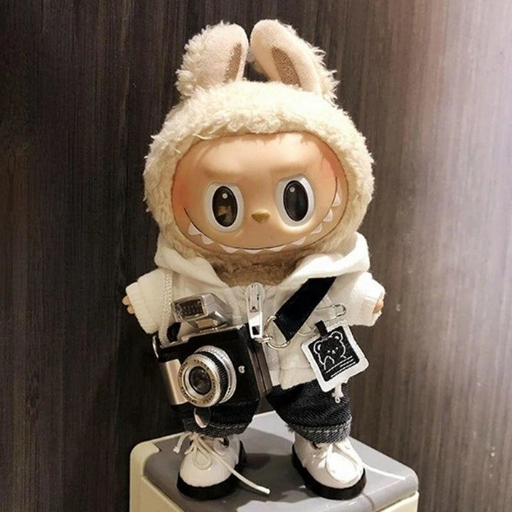 17cm Fashion Mini Labubu Clothes Camera Plush Hoodie Idol Dolls Jumpsuit Clothing Fans Overalls Accessories for Korea Kpop Exo
