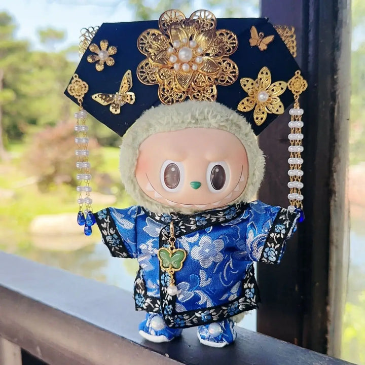 17cm Labubu Qipao Costume 1-3 Gen Fit Chinese Style Princess Outfits with Hairpieces Oriental Doll Clothes for Halloween Decor