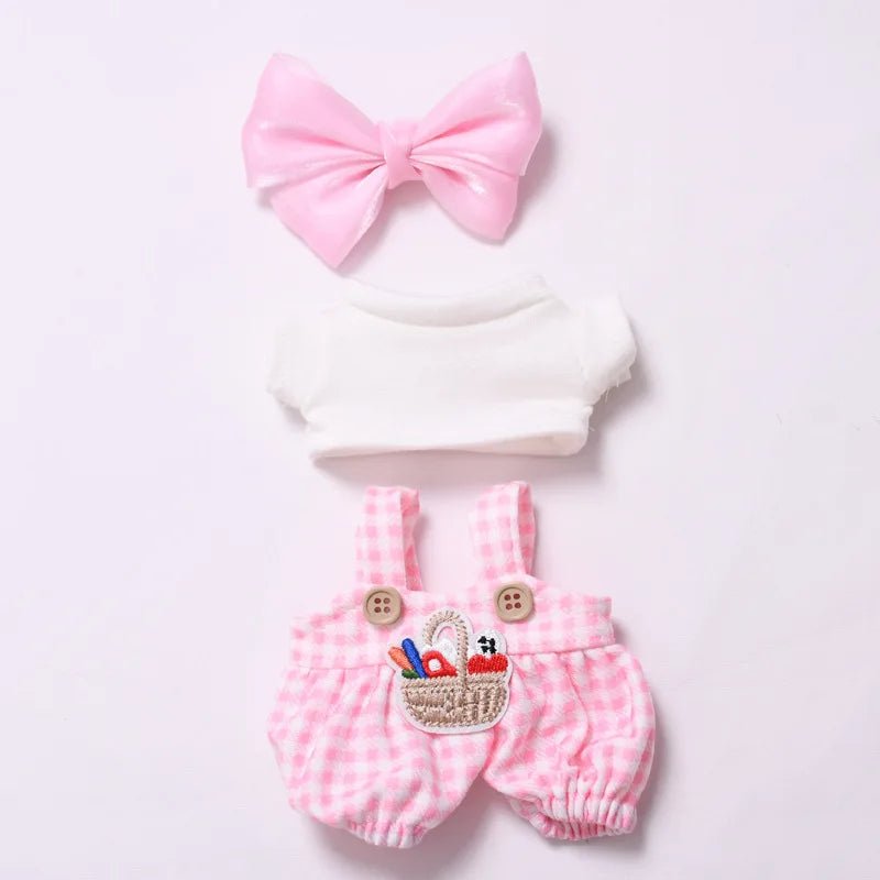 Labubu Doll Clothes Blue Plaid Overalls with Bow 15/17cm Plush Doll'S Clothes Labubu I II Idol Dolls Sitting Party Accessories