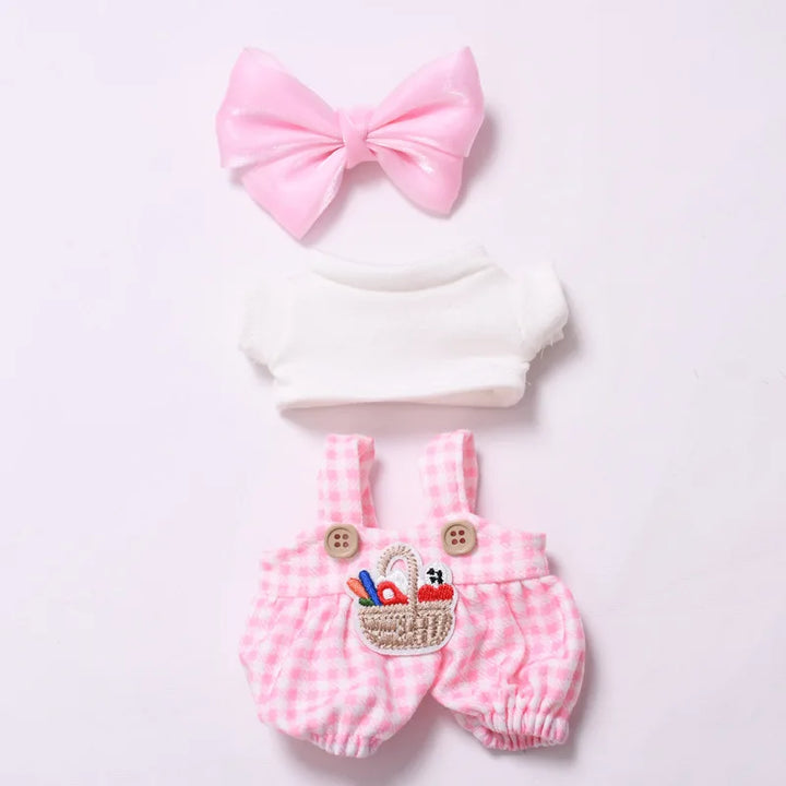 Labubu Doll Clothes Blue Plaid Overalls with Bow 15/17cm Plush Doll'S Clothes Labubu I II Idol Dolls Sitting Party Accessories