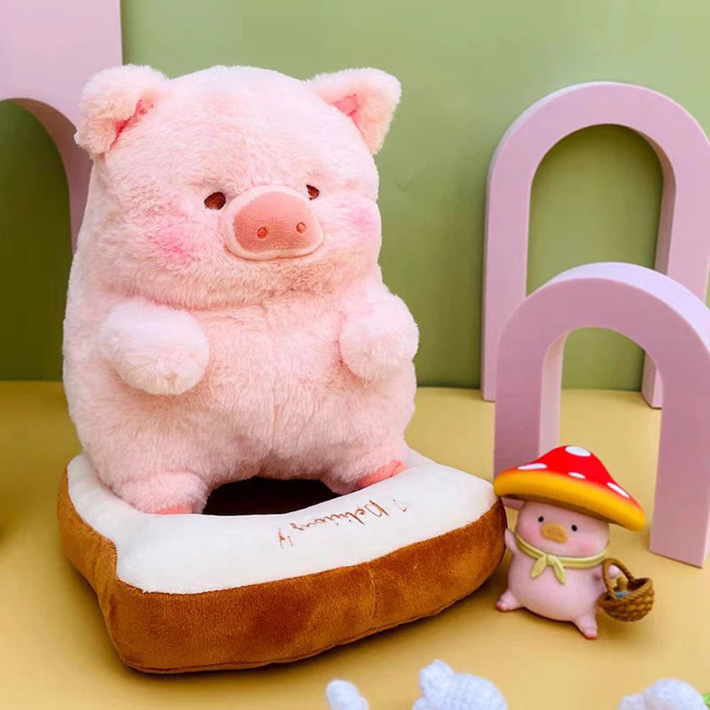 Kawaii Lulu Pig Plush Toys With Toast Bread Around Neck Piggish Pink Piglet Stuffed Animal High Quality Pig Soft Dolls Cute Gift