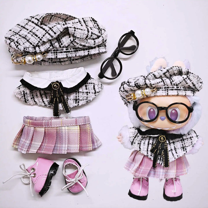 Labubu 1-3 Gen Doll Clothes Cape Tweed Style Outfit Set Elegant Plush Costumes for 15cm/17cm Vinyl Dolls Gift for Labubus Fan