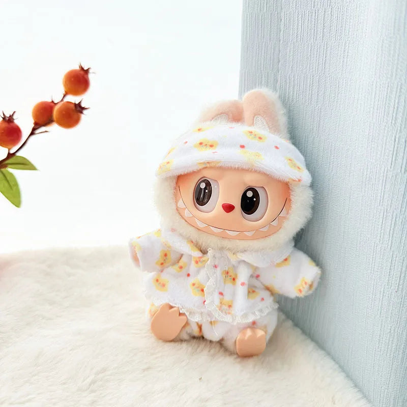 Clothes for Labubu Doll White Pajamas 15/17cm Plush Doll'S Clothes Replacement Labubu I II Idol Dolls Sitting Party Accessories
