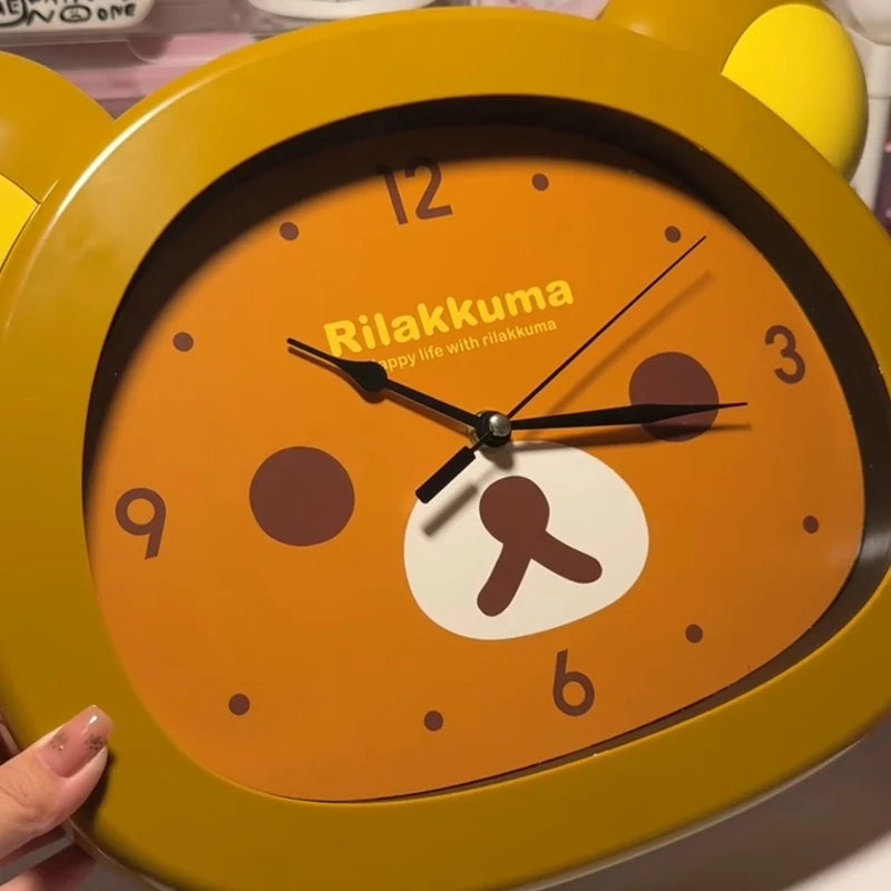 Kawaii Cute Bear Rilakkumas Wall Clock Mute Seconds Quartz Clock Cartoon Wall Mounted Clock Bedside Room Home Decor Clock Gifts