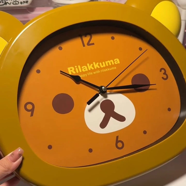 Kawaii Cute Bear Rilakkumas Wall Clock Mute Seconds Quartz Clock Cartoon Wall Mounted Clock Bedside Room Home Decor Clock Gifts