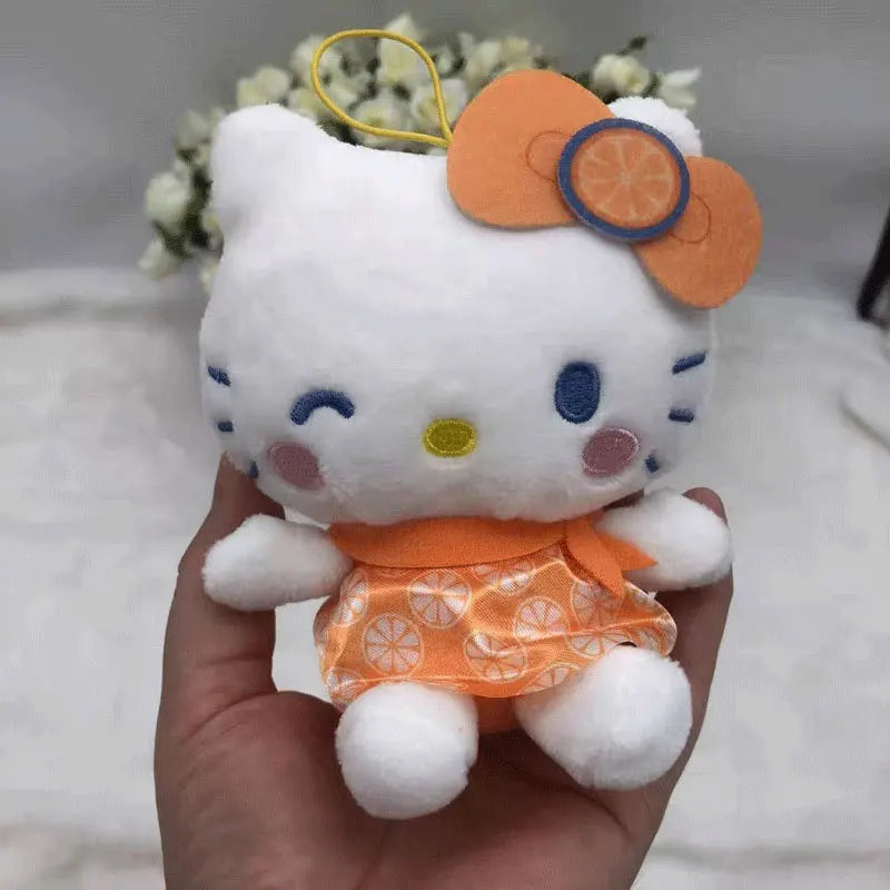 Kawaii Sanrio Hello Kitty Plush Toys Keychain Cartoon Fruit Series Orange Backpack Pendant Doll Girls Birthday Gift Accessories
