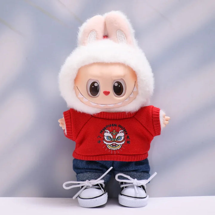 Labubu Doll Clothes Fashionable T-shirt Jeans Cap Dress Up Accessories 15/17cm Plush Doll'S Clothes Replacement