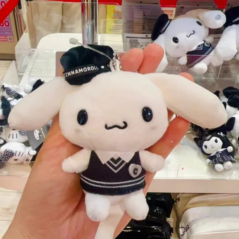 Kawaii Sanrios Cinnamoroll  Plush Pendant  Black White Impression dark series Cartoon Stuffed Keyrings Toys Ornament girl Gifts