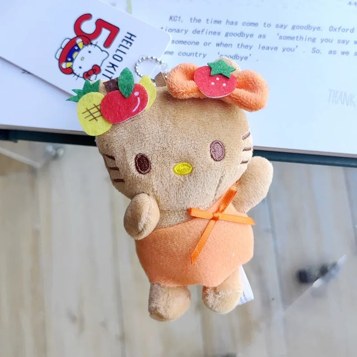 Kawaii Sanrio Hello Kitty  Black Skin Hawaiian Series Mermaid Surfboard  Keychain Plush Toys Backpack Pendant Girls Accessories