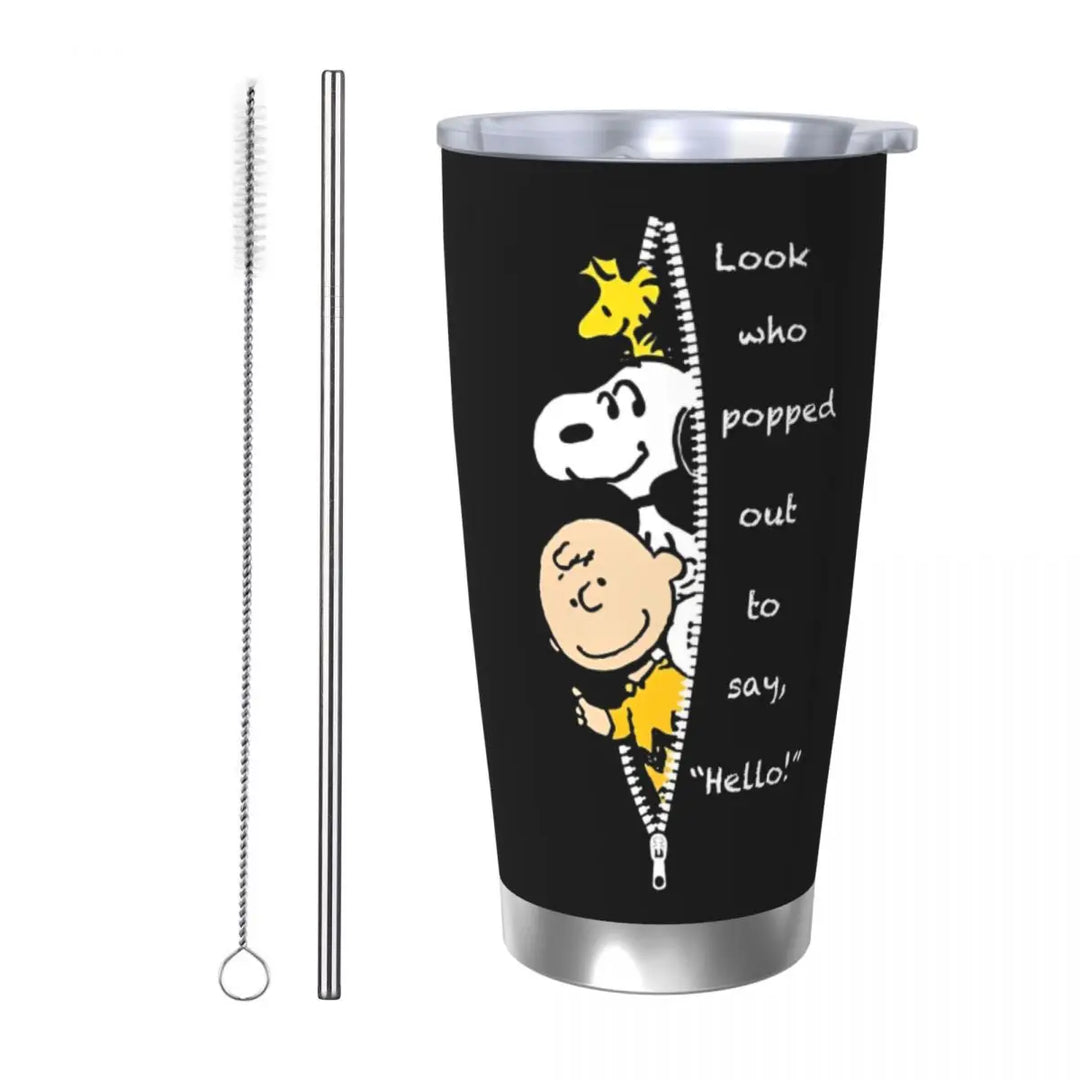 Peanuts Snoopy Flying Ace Insulated Tumbler with Lid Stainless Steel Coffee Mugs Office Home Thermos Bottle Cups, 20oz