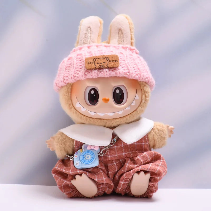 Labubu doll clothes Checkered Overalls 15/17cm Plush Doll'S Clothes Replacement Labubu I II Idol Dolls Sitting Party Accessories