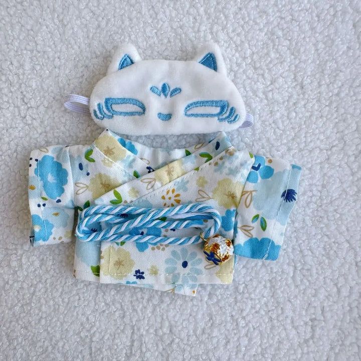 17cm Vinyl Plush Doll Clothes Labubu Pendant Floral Kimono with Fox-Patterned Eye Mask Labubu V1/V2/V3 Clothes Accessories