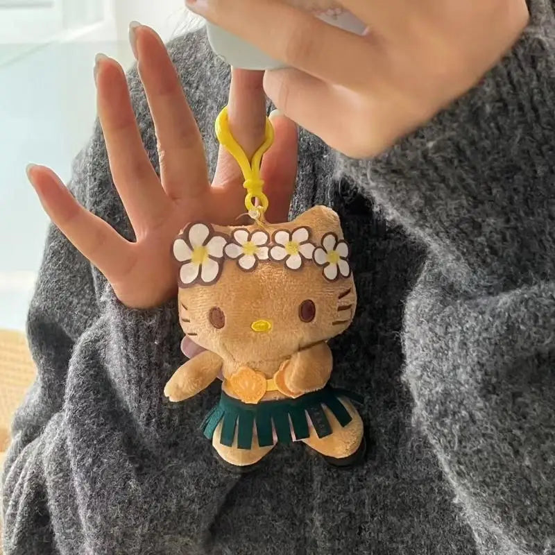 Sanrio Black Skin Hawaiian Hello Kitty Surfboard Grass Skirt Backpack Pendant Keychain Decoration Girls Birthday Creative Gift