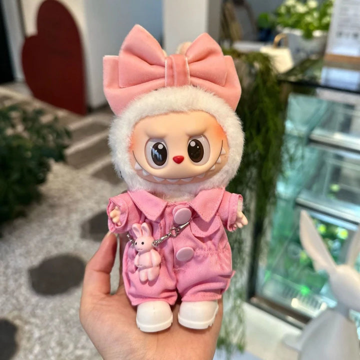 Fashion 17cm Labubu 1st/2nd/3rd Gen Cute Bunny Outfits Pink Bow Set Colorful Cargo Onesie Shoes Sitting Party Doll Clothes